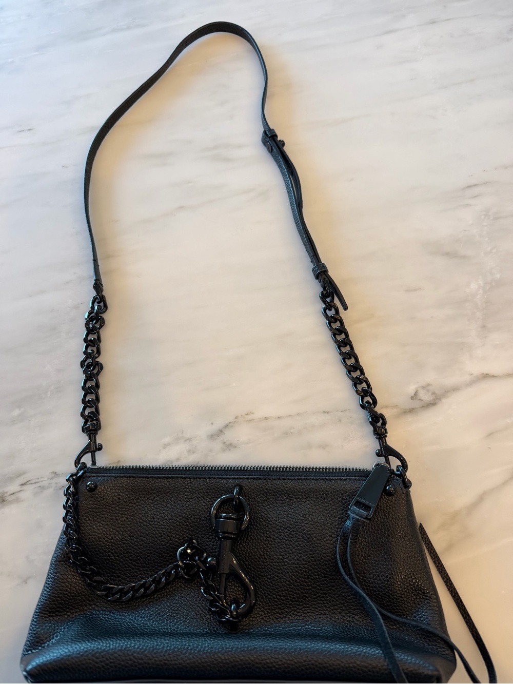 Rebecca Minkoff Black Pebbled Leather Chain Strap Crossbody